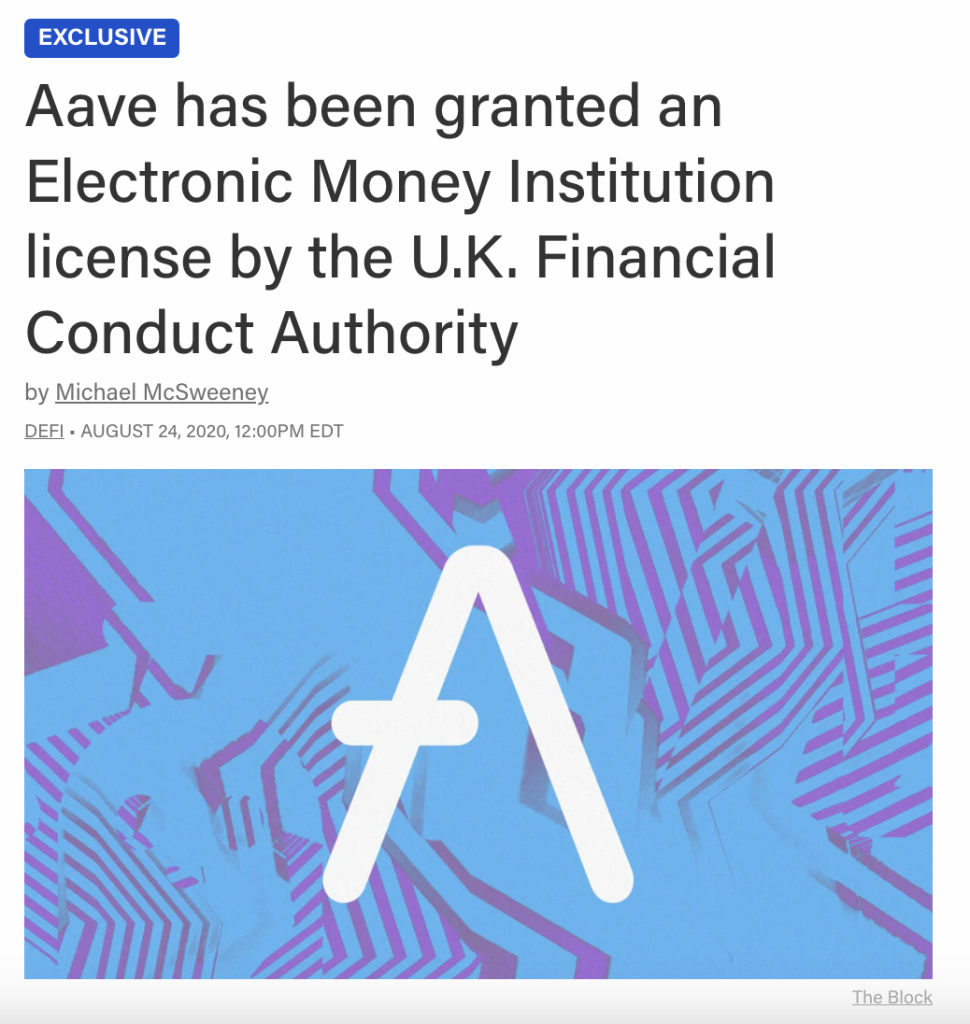 AAVE Electronic Money Institution license